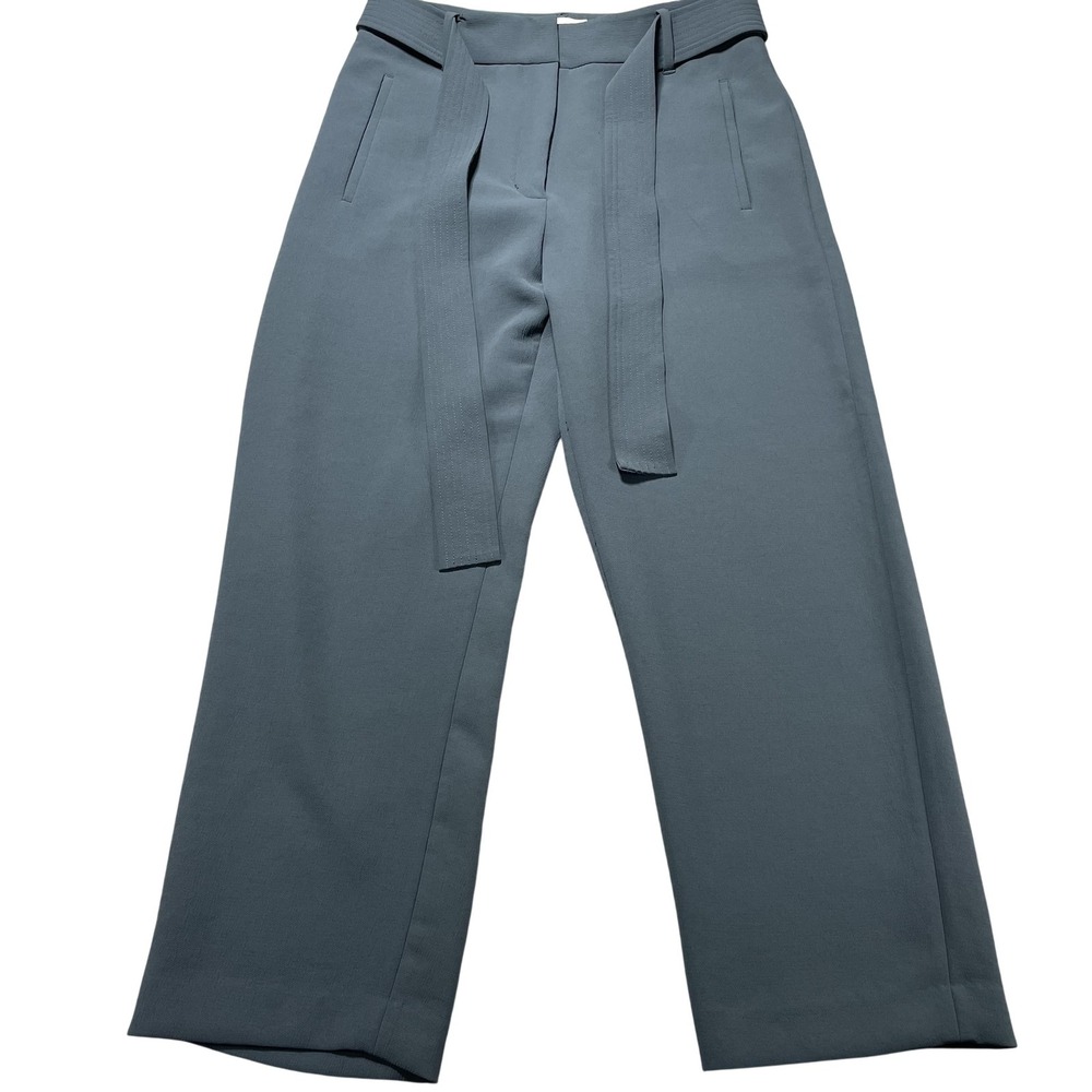 Wilfred Pants Womens 12 Blue Crepe Straight Leg Belted Dress Work Office Career